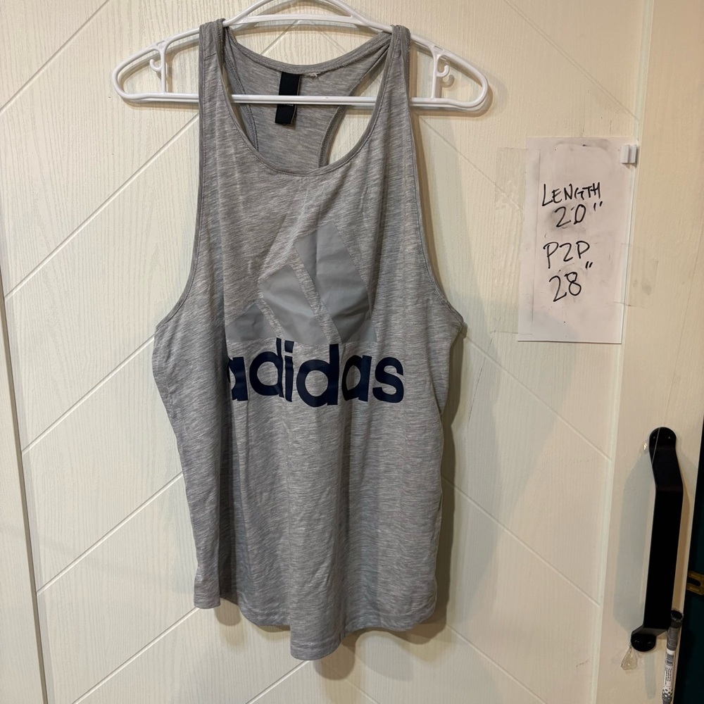 Adidas Heather Gray Racerback Tank Top Large Logo‎ Graphic Activewear Shirt